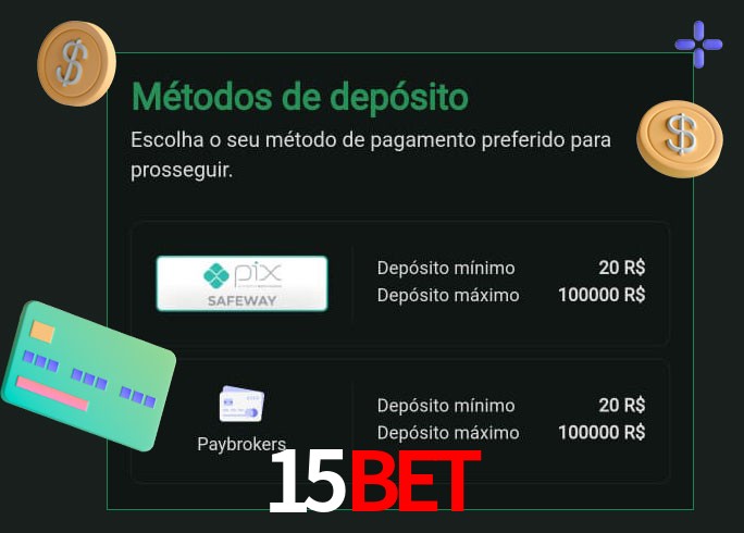 O cassino 15Bet oferece uma grande variedade de métodos de pagamento
